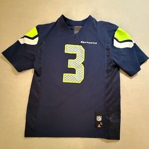 Seahawks Football Jersey Russel Wilson #3 Youth L NFL Seattle Seahawks Blue Neon